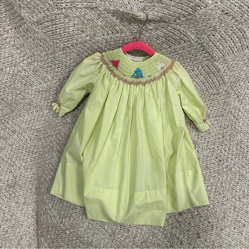 EUC Rosalina light green smocked Christmas tree dress size 18mo